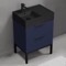 Modern Bathroom Vanity With Black Sink, Free Standing, 24